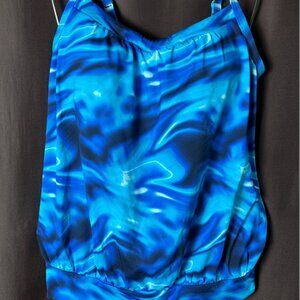 Lands' End Women's 4R-10L Chlorine Resistant Blouson Tankini Swimsuit Top Electr